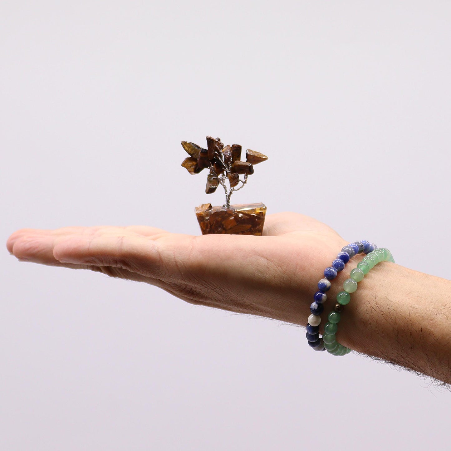 Mini Gemstone Tree On Orgonite Base - Tiger eye (15 stones)