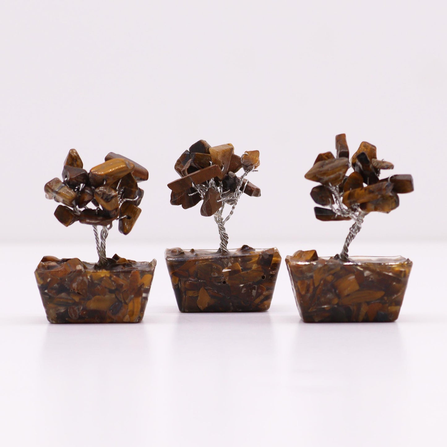 Mini Gemstone Tree On Orgonite Base - Tiger eye (15 stones)