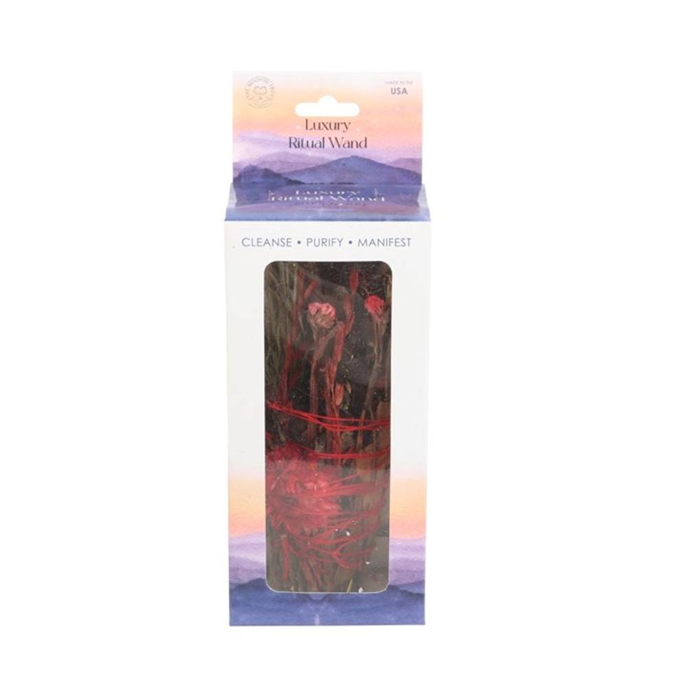 6in Ritual Wand Smudge Stick with Rosemary and Red Flowers