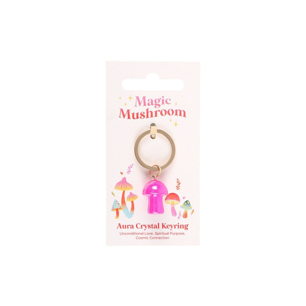 Pink Aura Crystal Mushroom Keyring