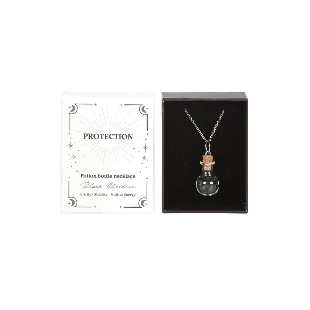 Protection Black Obsidian Crystal Chip Potion Bottle Necklace