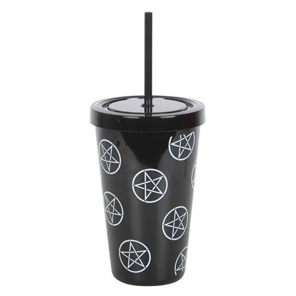 Pentagram Plastic Tumbler with Straw