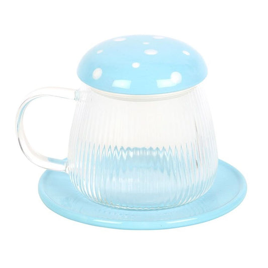 Blue Glass Mushroom Mug and Saucer